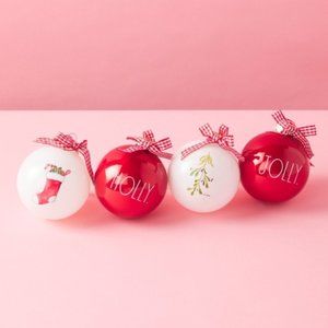 RAE DUNN 4pk Holly And Jolly Ornaments